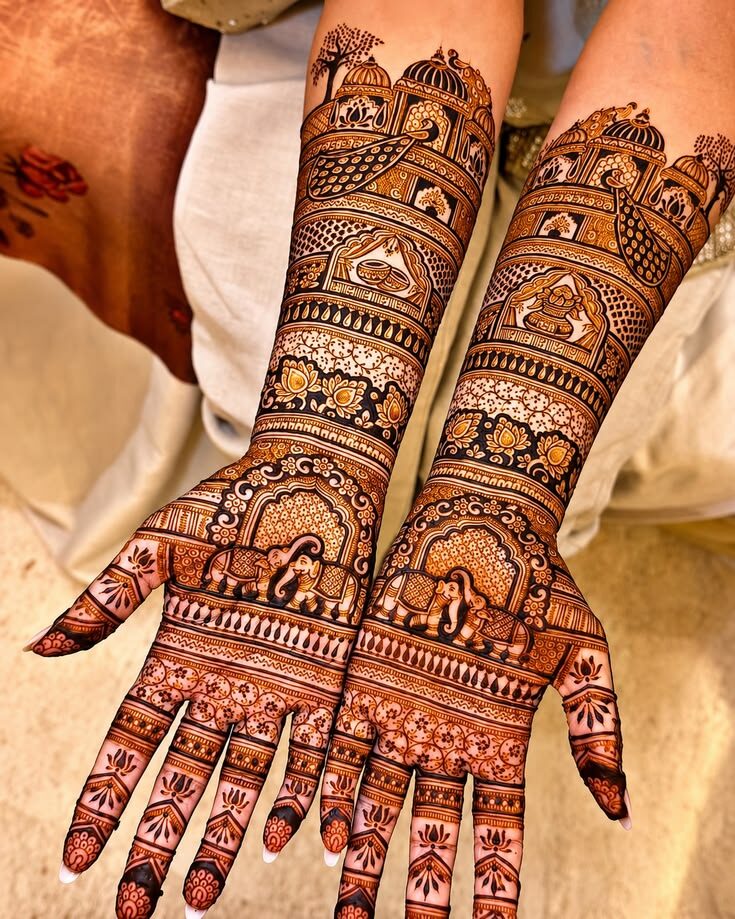 Elegant full-arm bridal mehandi design by Jaipur Mehandi Special